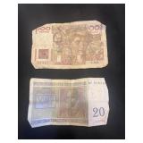 C 1950 France 100 Francs & 1956 Belgium Francs