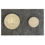 C 1898 & 1946-B Switzerland 1/2 & 2 Franc Coins