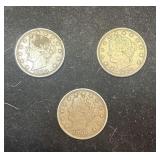 C 1883-99 Liberty Nickels w/o CENTS (3)