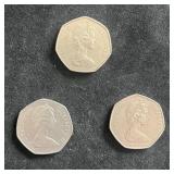 C 1969, 73 & 80 Untited Kingdom 50 Pence Coins