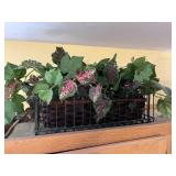 Vintage Metal & Wicker Basket w/ Faux Plants