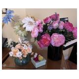 Collection of Silk & Plastic Flowers w/ Vases