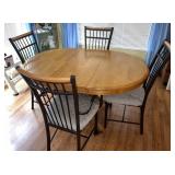 Vintage Oak Pedestal Table w/ Four Chairs