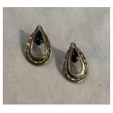Sterling Silver & Onyx Hollow Tear Drop Earrings