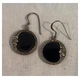 Sterling Silver & Onyx Cresent Moon Earrings