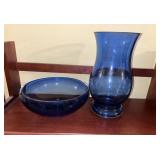 Large Cobalt Blue Glass Bowl & Vase