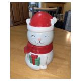 Vintage Ceramic Christmas Cat Cookie Jar