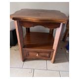 Vintage Oak Side Table w/ Parquet Top