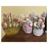 Collection of Stuffed Rabbits & Basket