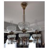 C.1880 Brass & Crystal  Kerosene 4-Light Chandelie