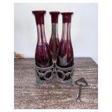 C. 1930 Egermann Ruby Decanters & Tantalus -3