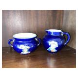 Vintage Cobalt Porcelain Cream & Sugar