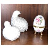 Vtg. Porcelain Partridge's & Decorated Egg Trinket