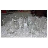 Vintage Assorted Clear Glass Beer Mugs - 6