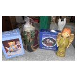 Assorted Christmas Decorations w/ Bear Teapot