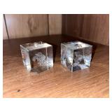 Vintage Pair of 3D Laser Etched Prism Paperweights