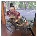 Vintage Snowman Riding in Metal Car