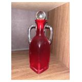 Vtg. Hand Blown Ruby Red to Clear Decanter