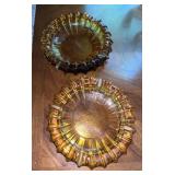 Vtg. Fostoria Amber Sunburst Large Ashtrays - 2