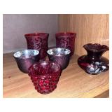 Collection of Assorted Ruby Red Votives & Vase