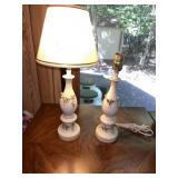 Vintage Porcelain Applied Flower Pair of Lamps