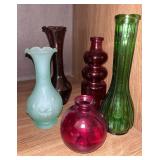 Collection of Assorted Colored Glass Vases