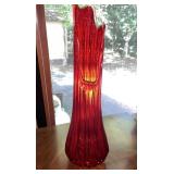 Vintage L.E. Smith Large Ribbed Ruby Swung Vase