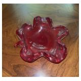 Vintage Ruby Red Studio Art Glass Ashtray
