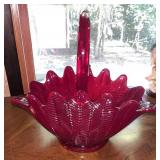 Vtg. L E Smith Ruby Red Sanford Feather Basket
