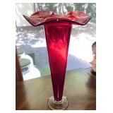 C. 1960 Kanawha Ruby Red to Clear Trumpet Vase