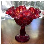 Vtg. Fenton Ruby Red Thumbprint Compote