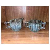 Vintage Jeannette Glass Dots Ribbed Cream & Sugar