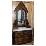 1880 Victorian Eastlake Walnut Marble Top Dresser