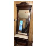 1880 Victorian Eastlake Walnut Marble Pier Mirror