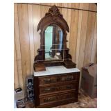 1880 Victorian Eastlake Walnut Marble Top Dresser