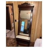 1880 Victorian Eastlake Walnut Marble Pier Mirror