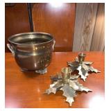Vintage Indian Brass Bowl & Candle Holders