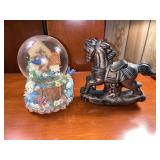 Vtg Resin Floral Music Box & Ceramic Hobby Horse