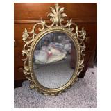 C 1960 Large Oval Gold Filigree Plastic Mirror