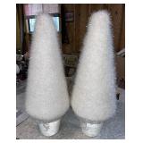 Pair of White Fabric Christmas Trees