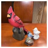 Vintage Resin Cardinal & Pair of Bisque Birds