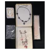 Vtg. Hematite, Faux Pearls & Bohemian Necklace