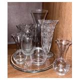 Collection of Assorted Glass Vases & Tray
