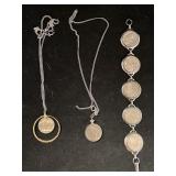 Vtg. Buffalo Nickel Orbit Necklace & Bracelet