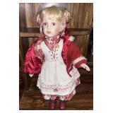 C 1980 Porcelain Doll w/ Peasant-Style Dress