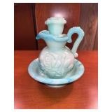 C 1970 Avon Jadeite Milk Glass Pitcher & Basin