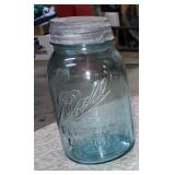 C 1920 Ball Aqua Quart Ball Jar w/ Zinc Lid