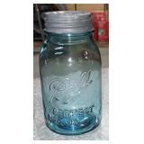 C 1920 Ball Aqua Quart Ball Jar w/ Zinc Lid