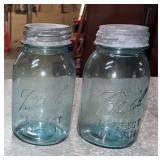 C 1920 Ball Aqua Quart Ball Jars w/ Zinc Lid - 2