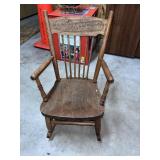 C. 1920 Oak Press Back Childs Rocking Chair